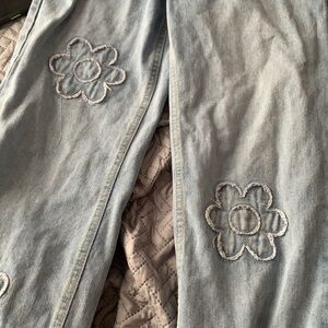 Light Blue Denim Jeans with Flower Embroidery
